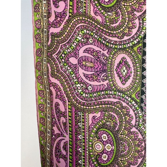 Vintage Silk Scarf With Paisley Print In Pink & Green - Picture 9 of 16